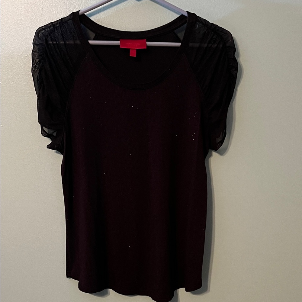 Jennifer Lopez Elegant Black Top with Sheer Accents